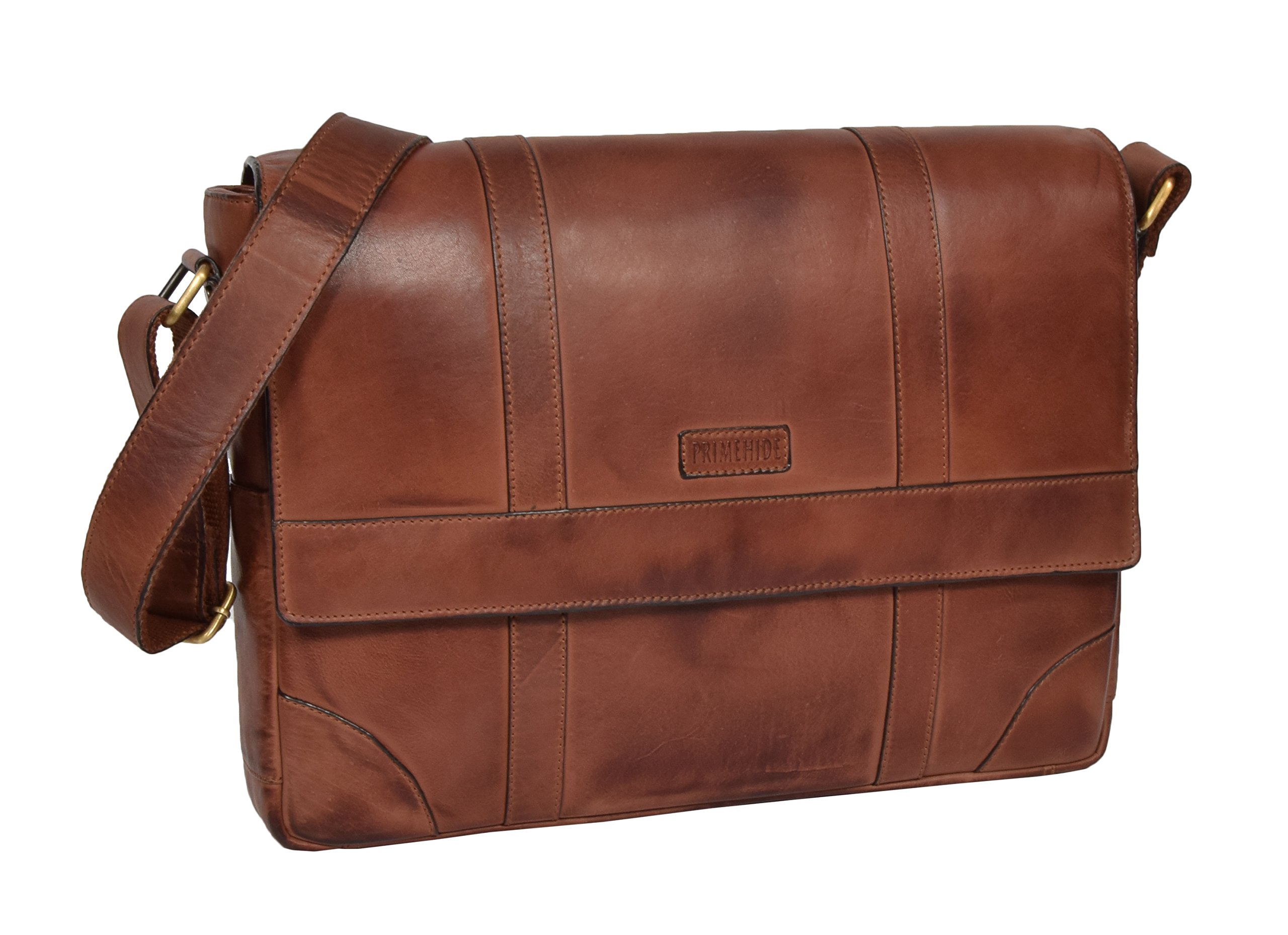 Genuine Leather Two-Tone Messenger Bag for Men & Women - Crossbody Laptop Satchel with Organizer Compartments - Perfect for Work, Travel & Daily Commute