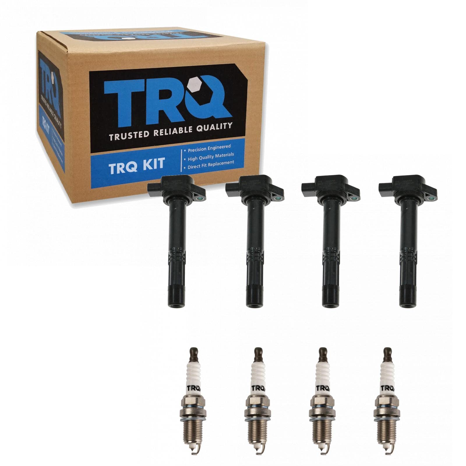 TRQ Ignition Coil & Spark Plug Kit - Compatible with Honda Accord 2003-2007, Acura RSX 2002-2006, Civic 2002-2011, CR-V 2002-2009, Element 2003-2011 - High Performance Replacement Parts for Smoother Engine Start & Better Fuel Efficiency