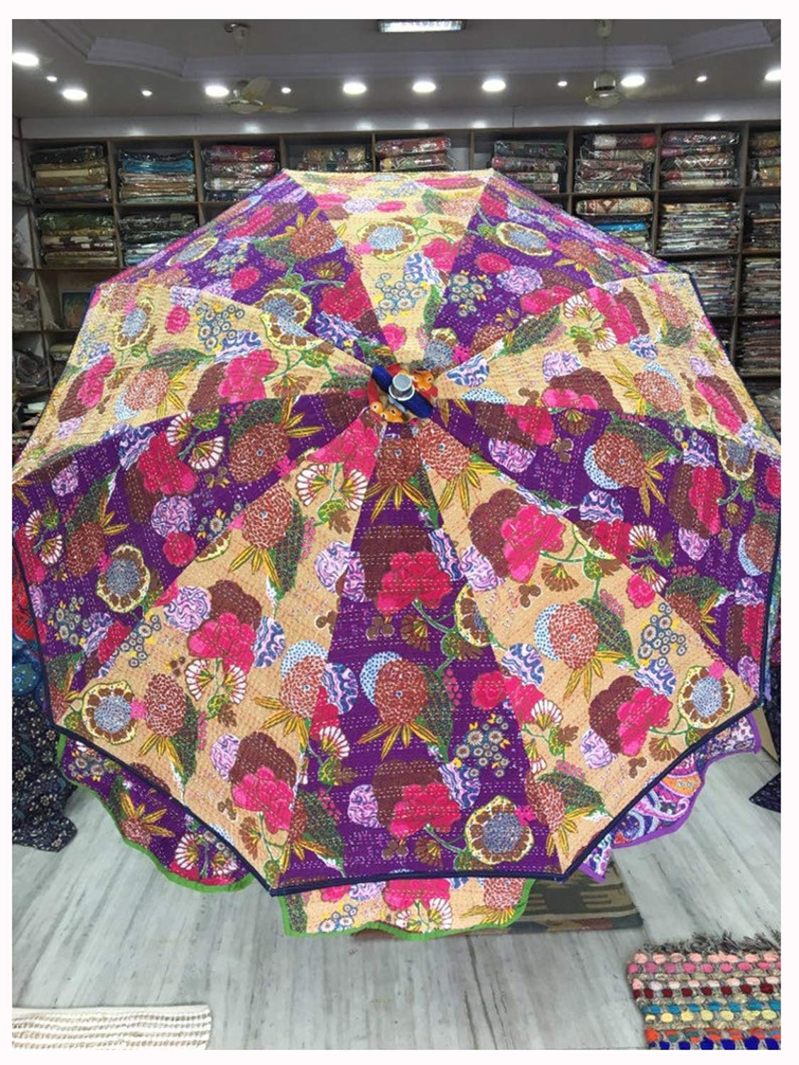 Handmade Indian Rainbow Garden Umbrella - Large Cotton Mandala Sun Shade for Patio, Outdoor Decor & Events (Purple & Banana Yellow) | Perfect for Beach Parties, Backyard BBQs, and Festival Decorations