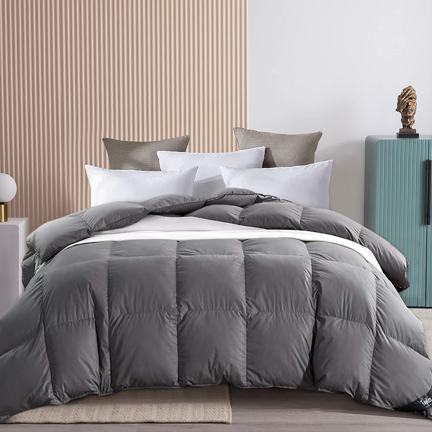 Premium King Size Grey Down Comforter - 100% Cotton Duvet Insert with Silver Down & Feather Filling | All-Season Warmth | Corner Tabs (106x90 Inches) | Perfect for Master Bedrooms, Guest Rooms & Cold Winter Nights