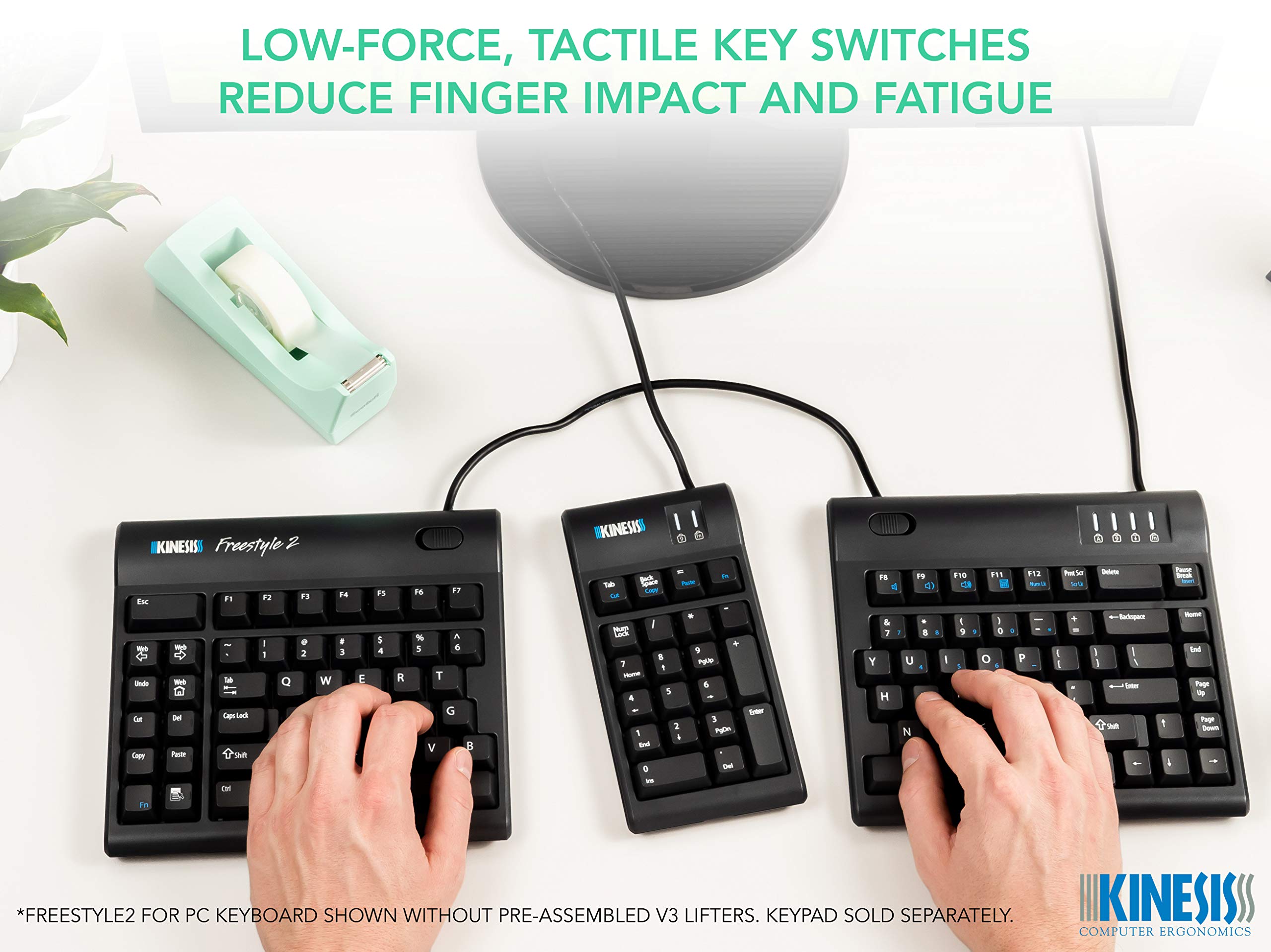 Kinesis Freestyle2 Ergonomic Split Keyboard for PC - US English Layout, Black, 9 Inch Adjustable Separation with VI Technology - Perfect for Office Work, Gaming & Typing Comfort