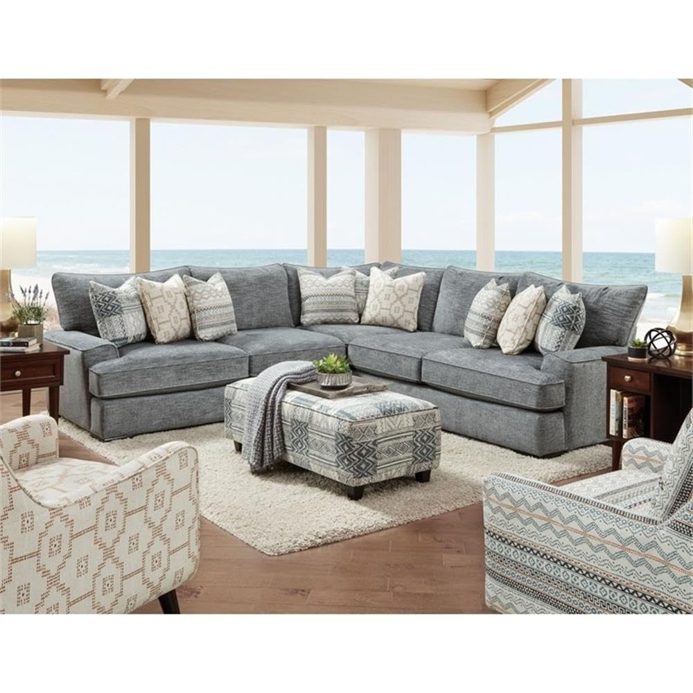Furniture of America Maviss Chenille Sectional Sofa with Keystone Chair in Gray - Modern Living Room Set for Home Theater & Family Gatherings