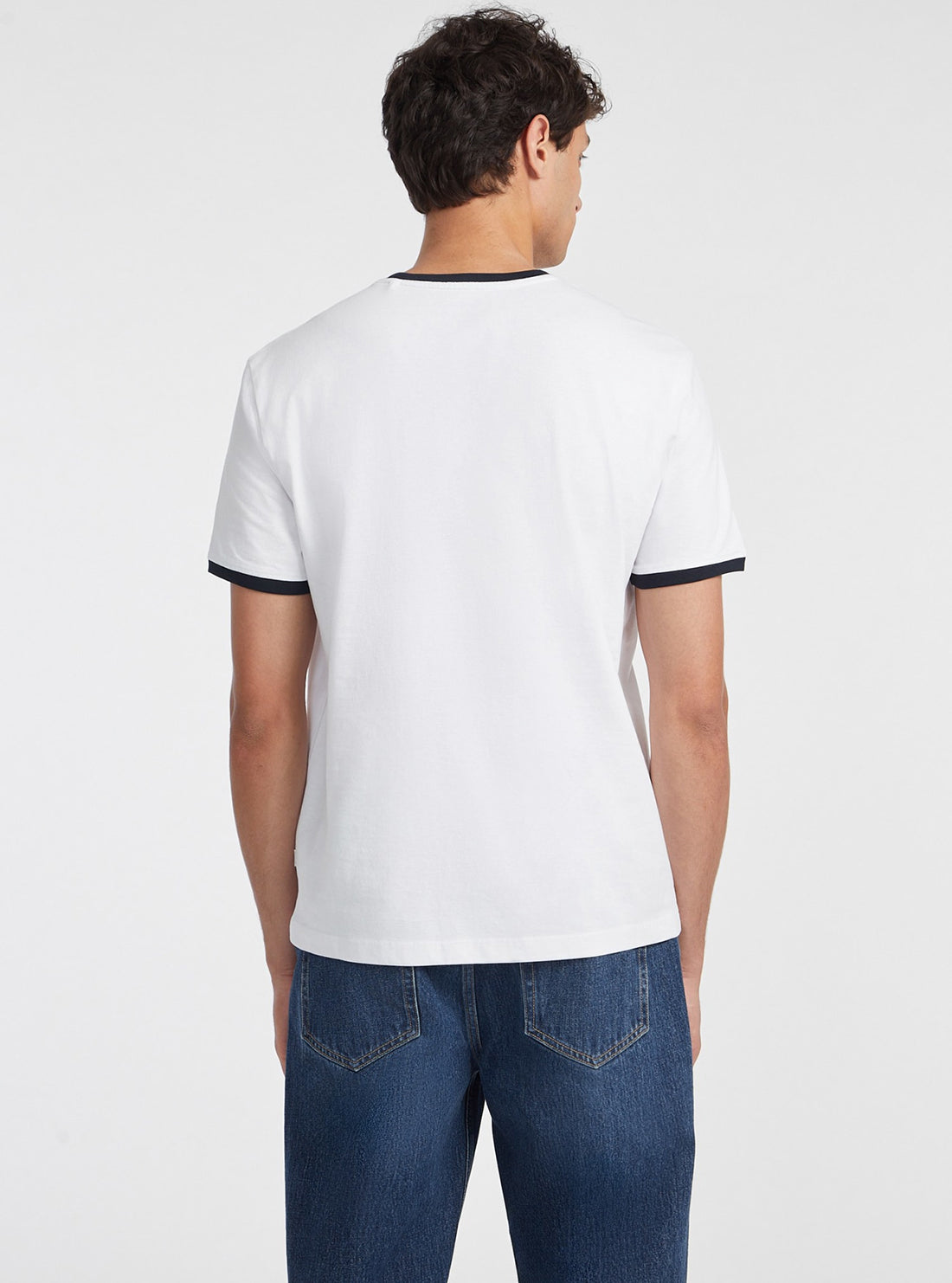 Guess Jeans White & Black Trim T-Shirt for Women - Stylish Casual Tee for Everyday Wear, Outings & Layering