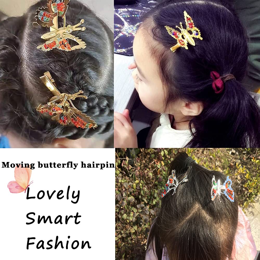 Sparkly Butterfly Hair Clips with Moving Wings - 6pcs Creative Metal Hair Accessories for Women & Girls | Perfect for Parties, Weddings & Everyday Styling