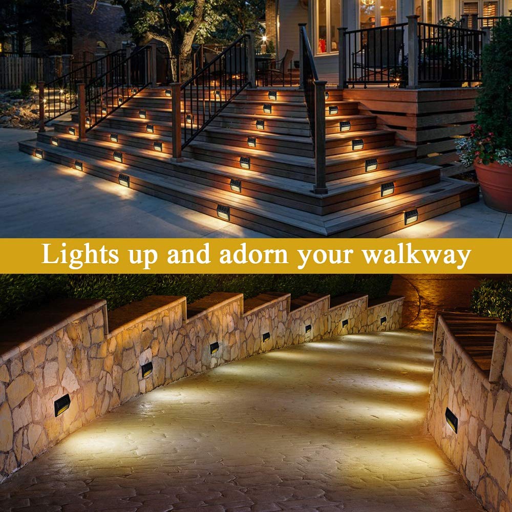 8 Pack Outdoor Solar Deck Lights - Waterproof LED Solar Step Lights with Auto On/Off, Warm White Lighting for Decks, Steps, Fence, Yard, Patio, Garden & Walkway - Perfect for Nighttime Safety and Landscape Decoration