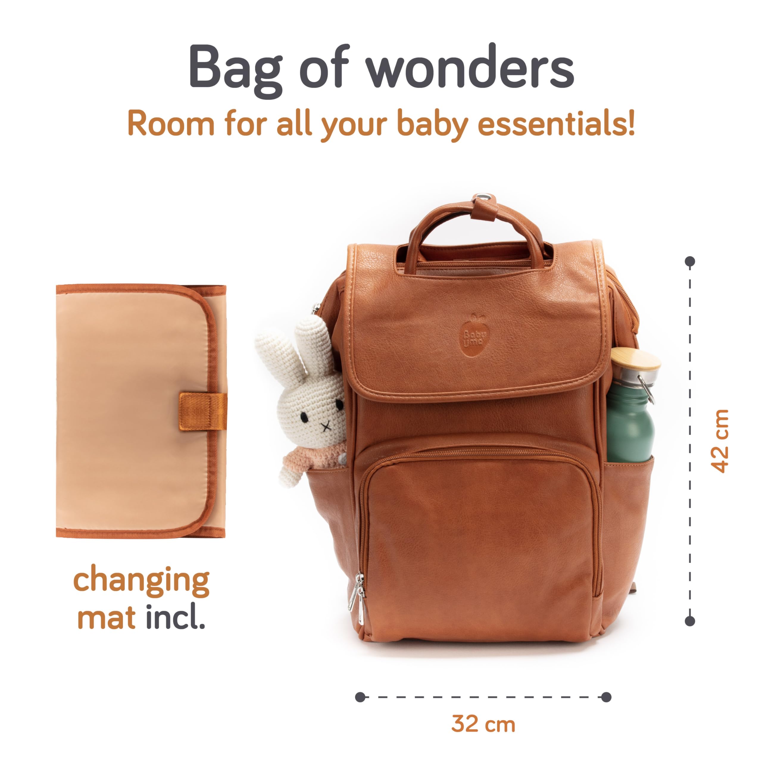 Baby Uma Diaper Bag with Changing Mat - Insulated Bottle Pockets, Large Capacity Travel Backpack for Parents | Faux Leather Baby Changing Bag with Laptop Compartment | Perfect for On-the-Go Parents, Daycare, and Family Outings