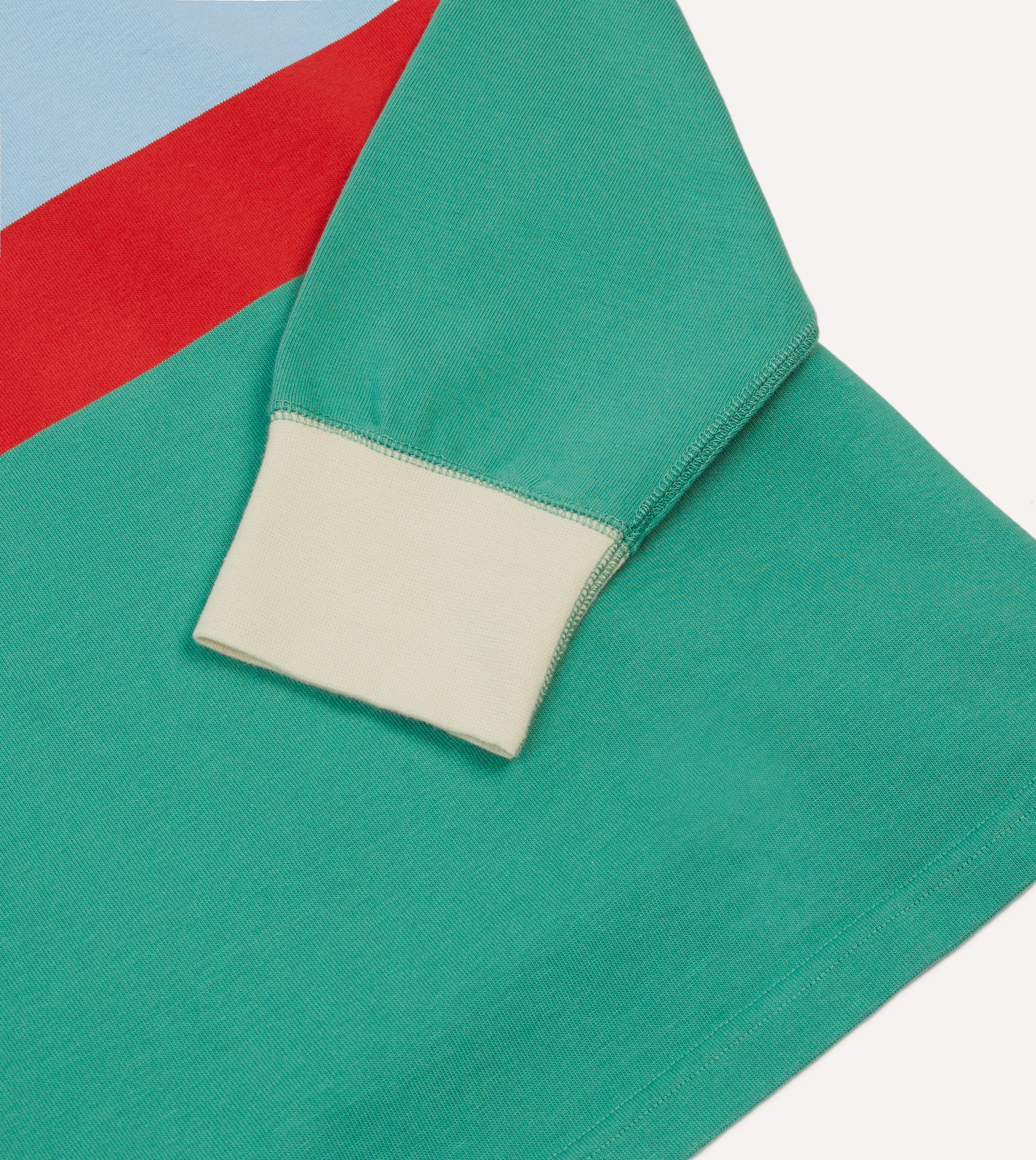 Green, Blue, and Red Striped Cotton Rugby Shirt for Men - Classic Sporty Style for Casual Wear, Team Sports, and Outdoor Activities