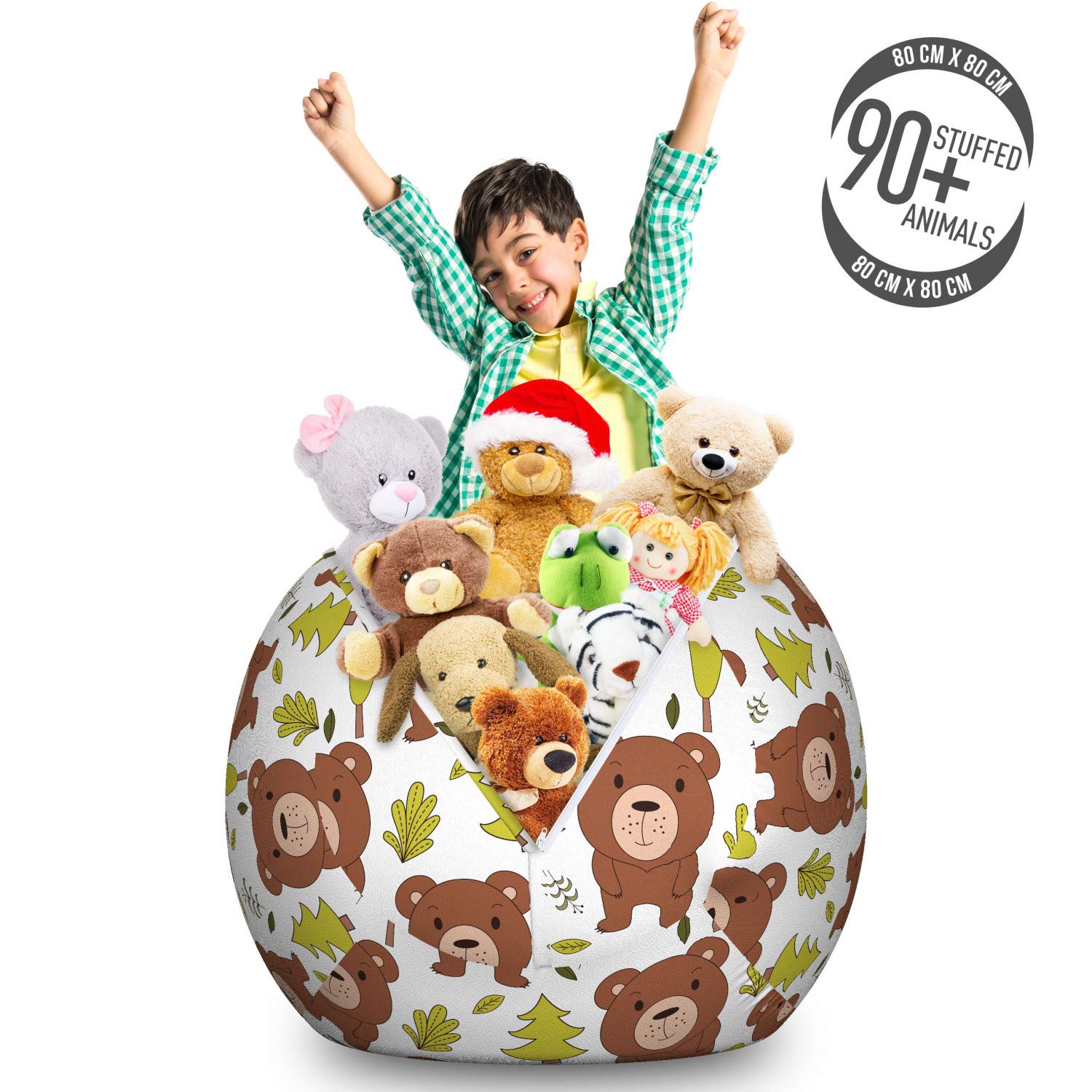 Ambesonne Forest Friends Storage Toy Bag Chair - Bear & Leaves Pattern, Washable Stuffed Animal Organizer, Large Size (Redwood/Yellow/Green) - Perfect for Kids' Room, Playroom & Nursery Organization