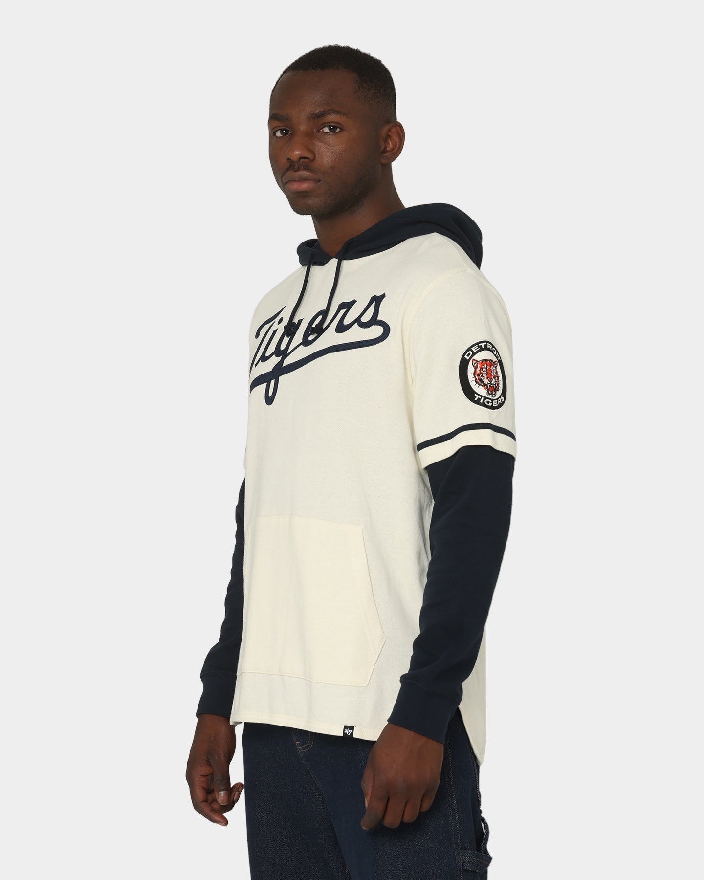 47 Brand Detroit Tigers Shortstop Hoodie Cream - Men's Baseball Hooded Sweatshirt for Casual Wear & Game Day Outfits