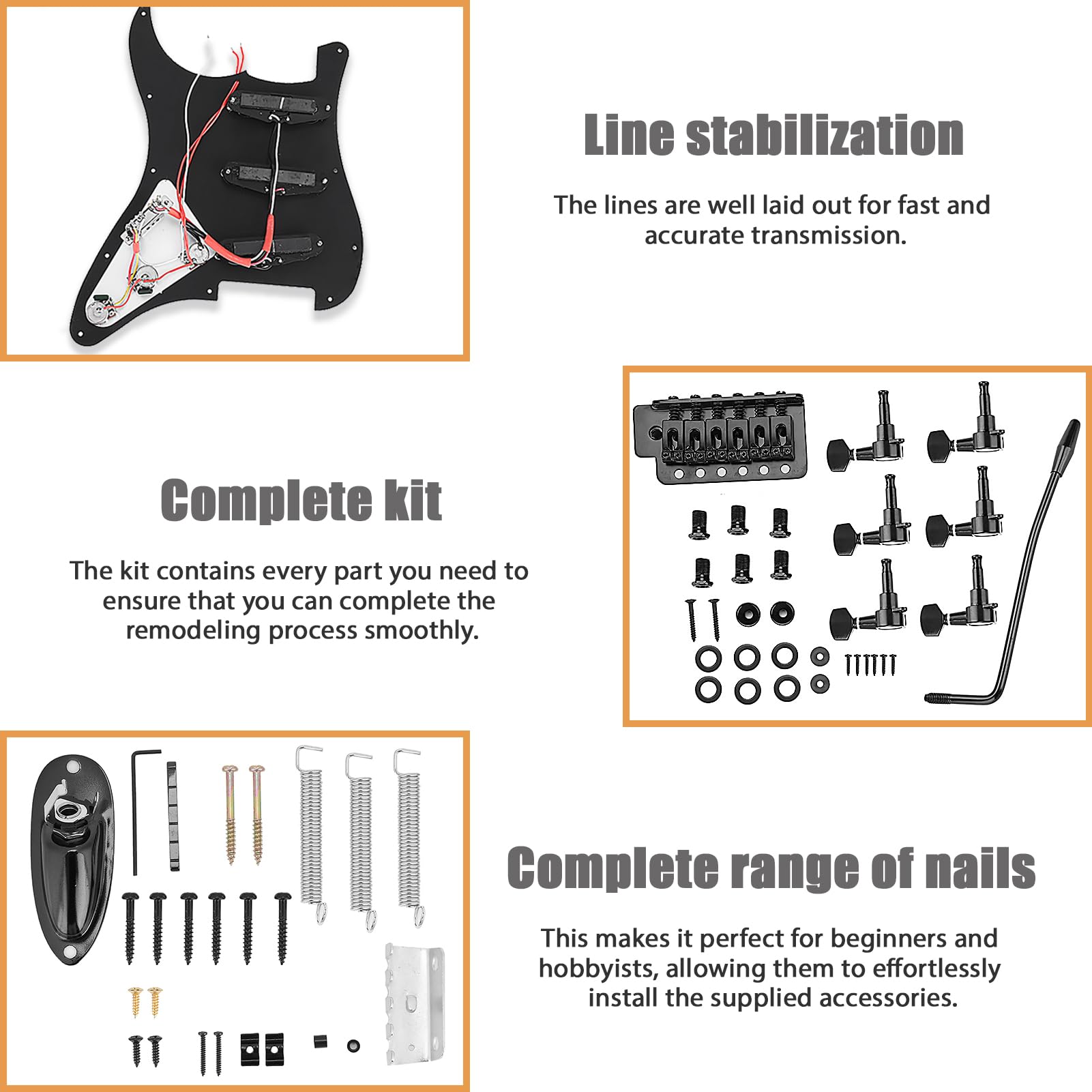 Electric Guitar Hardware Kit - 1 Set DIY Repair Parts for ST Style Guitars | Includes Pickguard, Back Cover & Bridge System | Perfect for Guitar Maintenance, Upgrades & Custom Builds