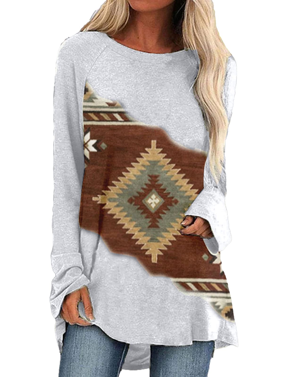 Western Sweatshirt Dress for Women - Casual Long Sleeve Tunic Top for Outfits & Daily Wear