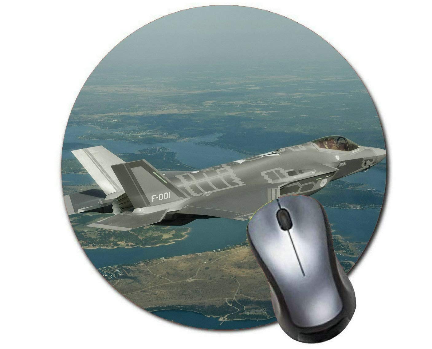 Non-Slip Rubber Gaming Mouse Pad with F35 Fighter Lockheed Martin Design - Ergonomic Round Mouse Mat for PC, Laptop, Office & Gaming Setup - Perfect for Work, Gaming & Computer Use