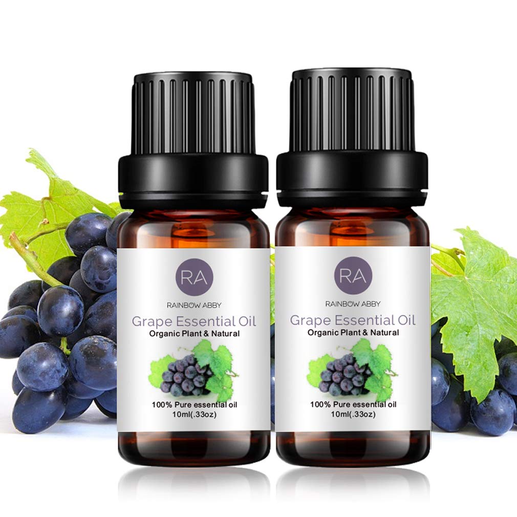 RAINBOW ABBY 2-Pack 100% Pure Organic Grape Essential Oil - Natural Plant Extract for Aromatherapy Diffusers, Massage, Skin Care & Better Sleep (10ml) | Perfect for Home Spa, Yoga & Relaxation