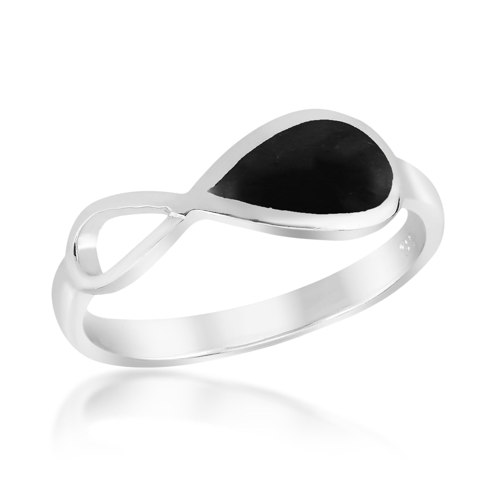 Aeravida Everlasting Infinity Bond .925 Sterling Silver Ring with Black Onyx Inlay | Classic Wedding Band for Women | Comfort Fit Casual Silver Ring | Perfect Anniversary Gift | Available in Multiple Sizes | Ideal for Everyday Wear, Special Occasions & Romantic Gifts