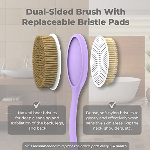 Avilana 19 Inch Silicone Back Scrubber with Handle - Exfoliating Shower Brush for Men & Women - Long Reach Body Scrubber for Hard to Reach Areas - Perfect for Back, Shoulders, and Feet Cleaning in Bath or Shower