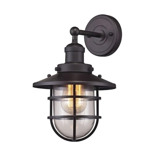 Elk Home Seaport 1-Light Wall Sconce - Oil Rubbed Bronze Finish with Clear Glass, Transitional Style Lighting for Bedroom, Hallway, or Entryway