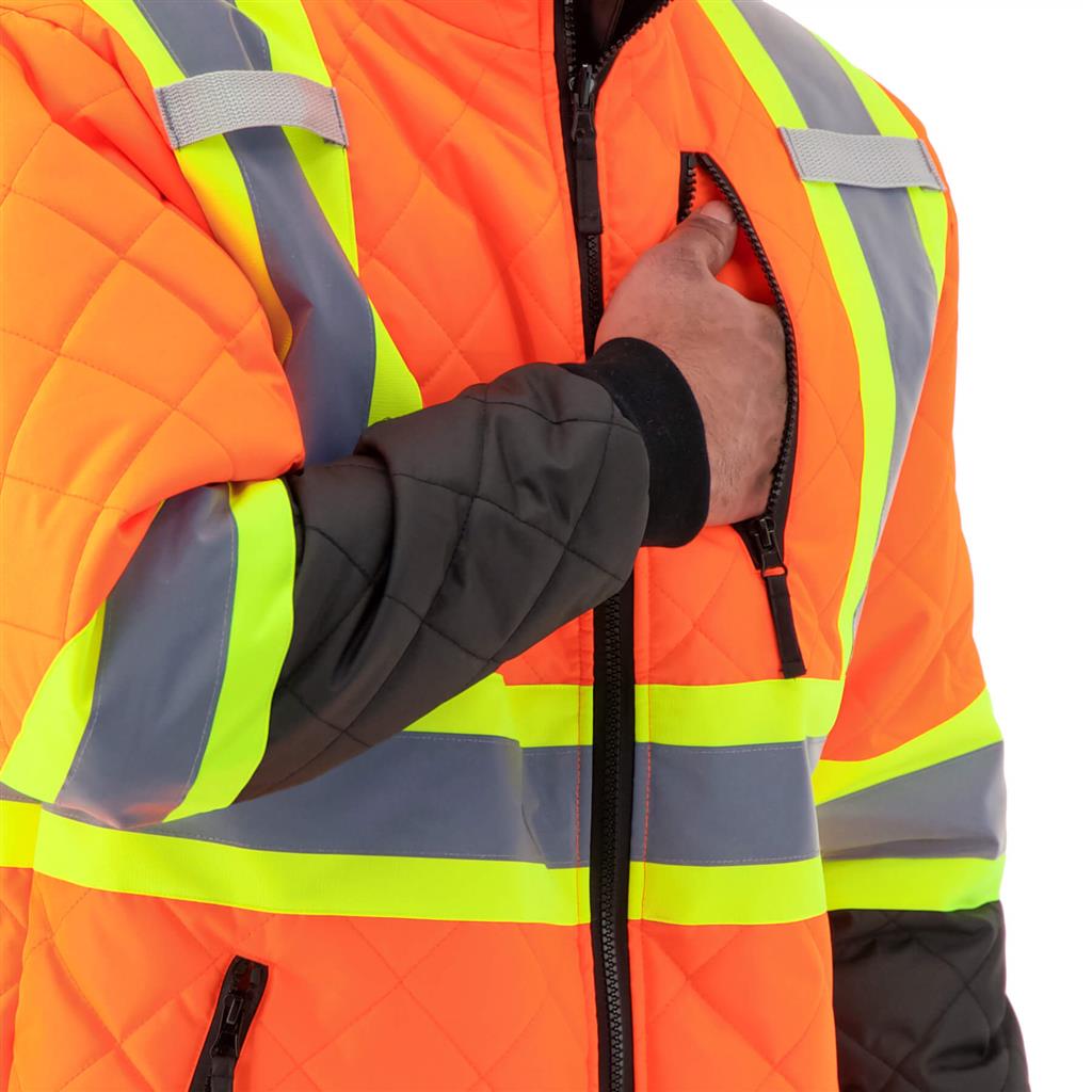 DuraDrive Men's High Visibility Orange Freezer Jacket - Warm Lined Workwear for Cold Storage & Outdoor Winter Jobs