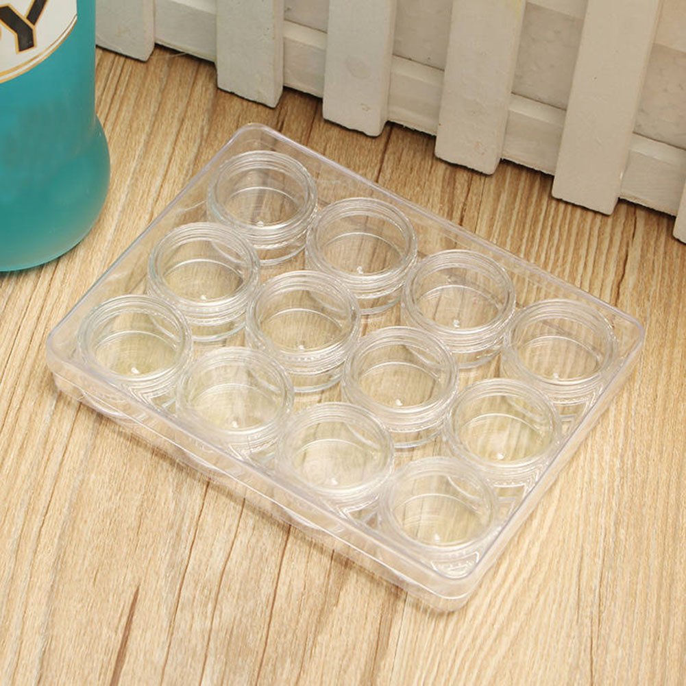 12-Pack Refillable Clear Round Plastic Jars with Screw Lids - 5g Empty Cosmetic Containers for Eyeshadow, Face Cream & Bead Storage | Travel-Friendly Makeup Sample Tins | Ideal for DIY Beauty Products, Travel Kits & Small Item Organization
