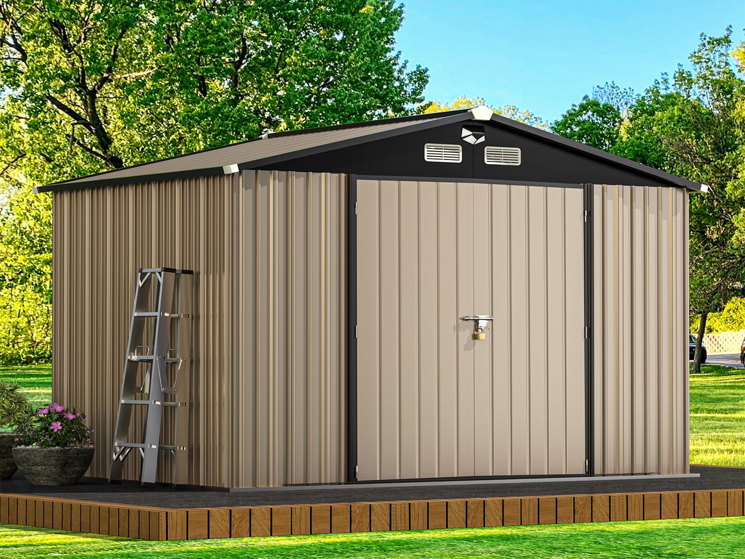 8x6 Metal Storage Shed - Waterproof Outdoor Storage Building with Lockable Doors for Backyard, Garden & Patio Organization | Durable Large Shed for Tools, Equipment & Seasonal Items