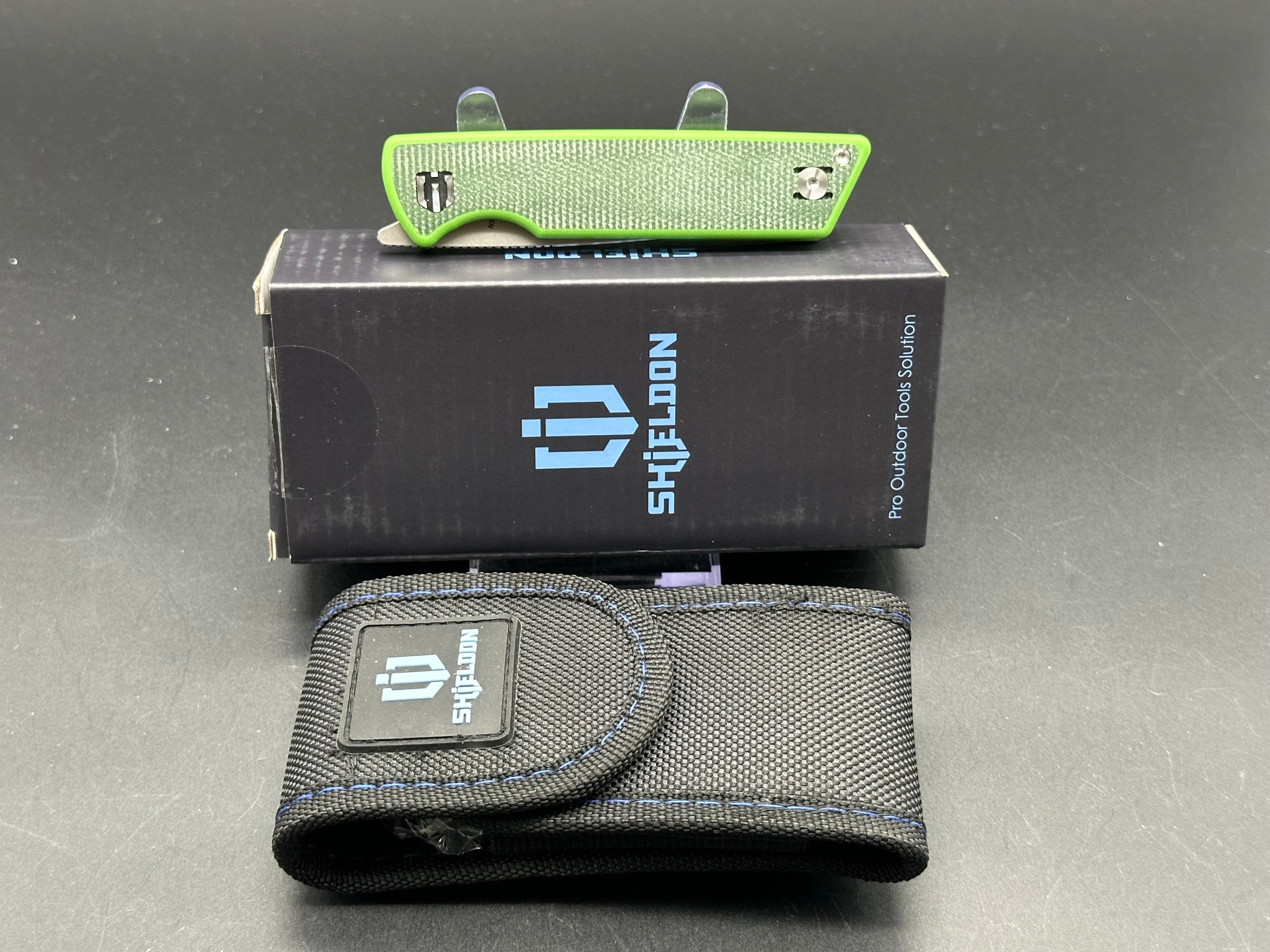 SHIELDON STINGER Folding Knife - Black Green Micarta/G10 Handle, 14C28N Stainless Steel Plain Edge Blade - EDC, Camping, Hunting & Outdoor Survival Tool