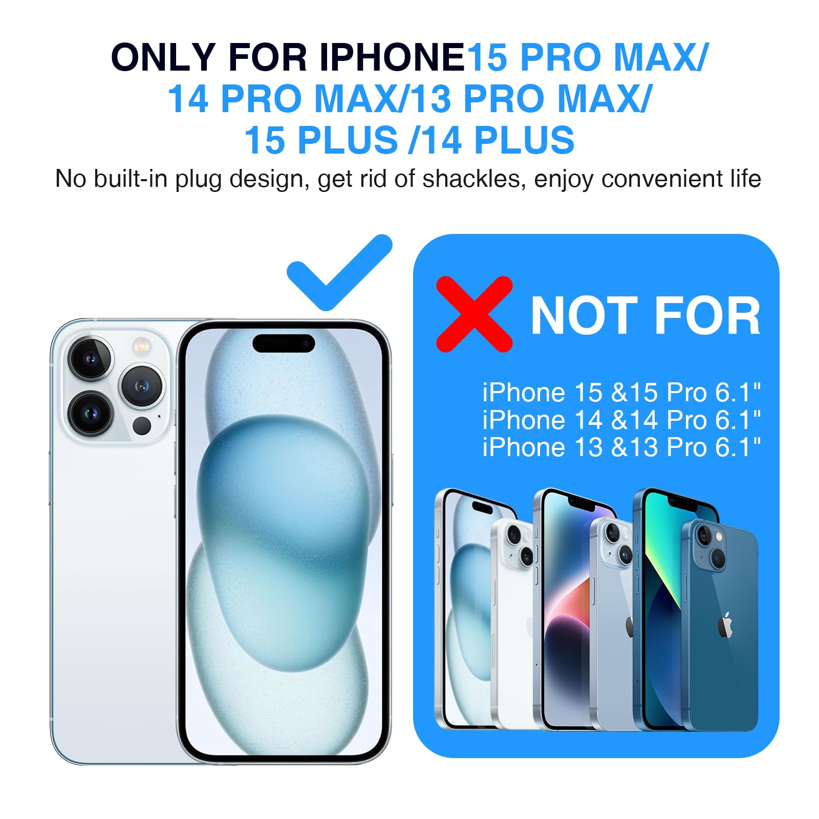 GIN FOXI 15W Wireless Charging Battery Case for iPhone 15 Pro Max/14 Pro Max/13 Pro Max/12 Pro Max - 18W Fast Input & 20W Output, Rechargeable Protective Cover with Anti-Fall Design - 6.7 Inch Blue Case | Perfect for Travel, Work & Outdoor Activities