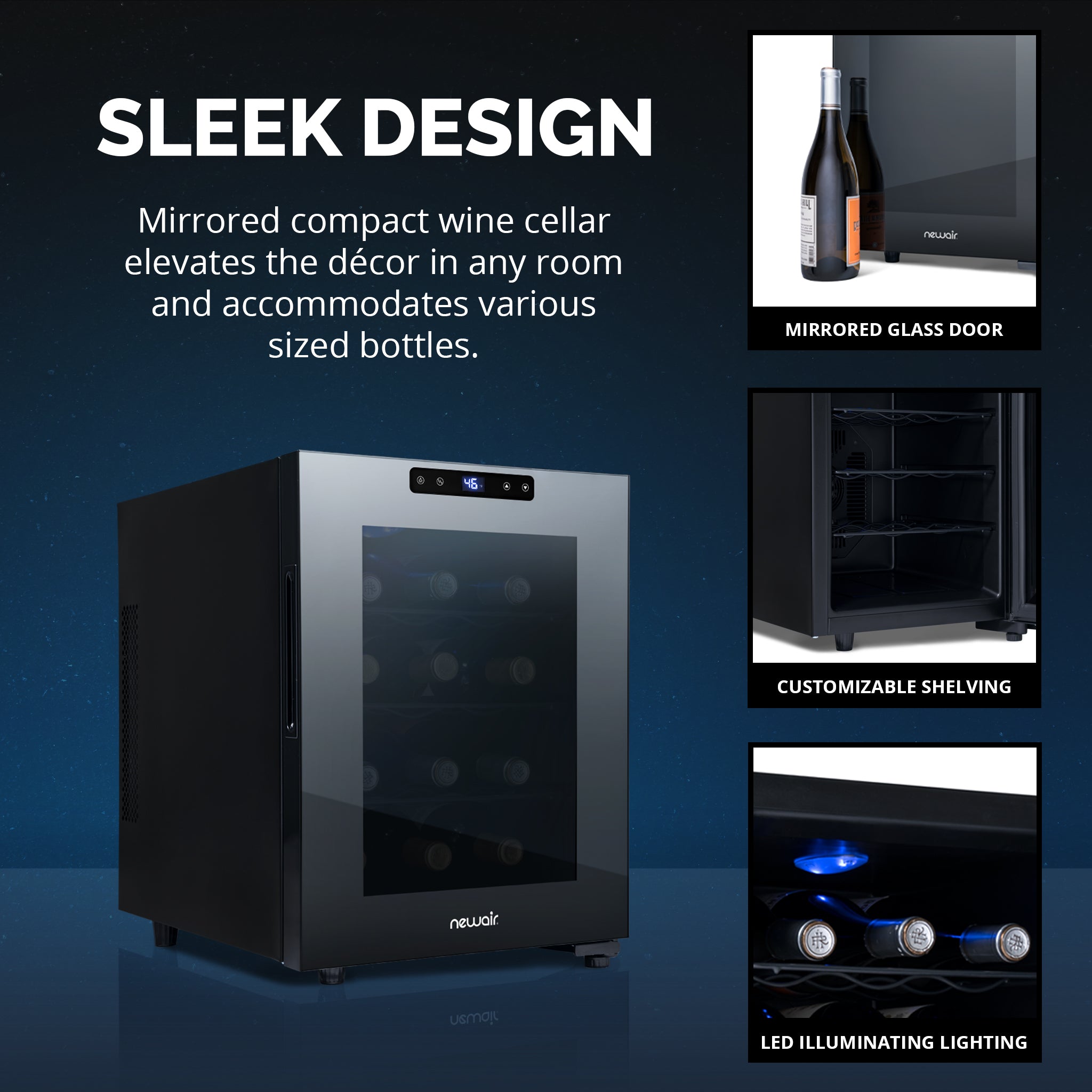 Newair® 12 Bottle 9.9 Cu. Ft. Black Freestanding Wine Cooler Refrigerator - Perfect for Home Bars, Restaurants, and Wine Cellars