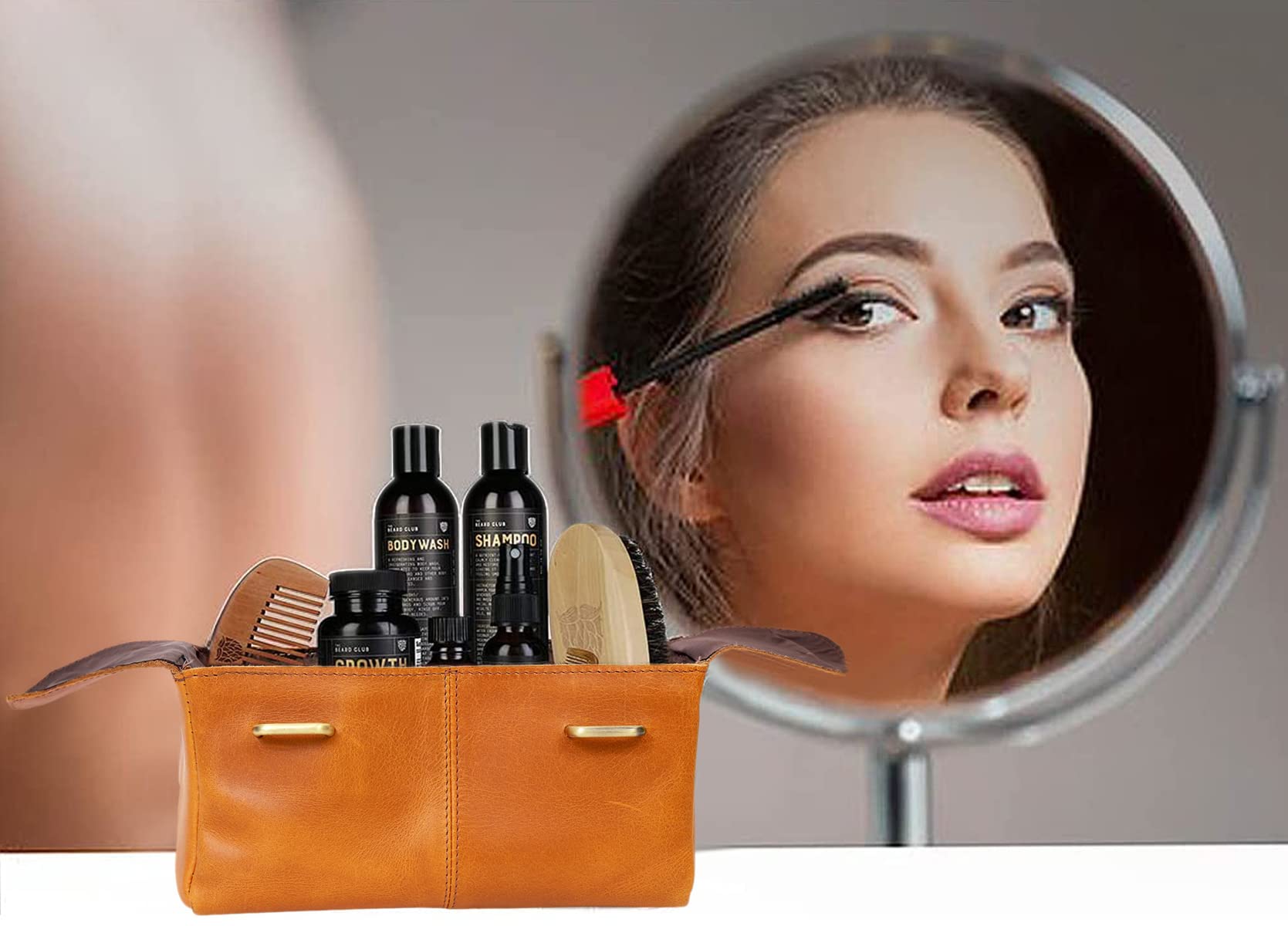 Premium Leather Toiletry Bag for Men & Women - Waterproof Travel Dopp Kit, Makeup Organizer & Cosmetic Case - Ideal for Gym, Business Trips & Vacation Essentials