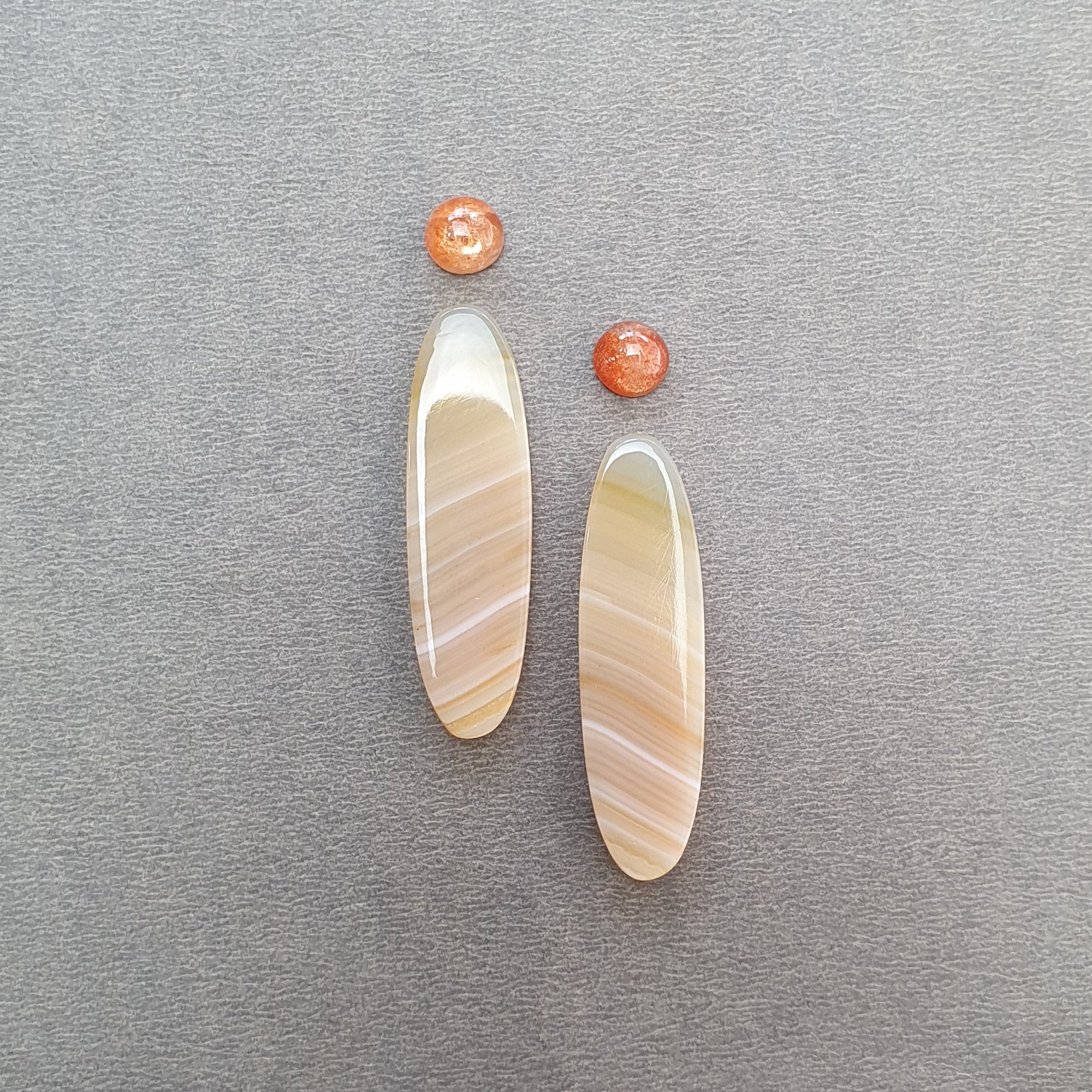 Natural Untreated Botswana Agate Sunstone & Peach Moonstone Gemstone Rose Cut Cabochon - Bi-Color Agate Egg Oval Shape 4pc Set for Jewelry Making, Wire Wrapping & Crystal Healing