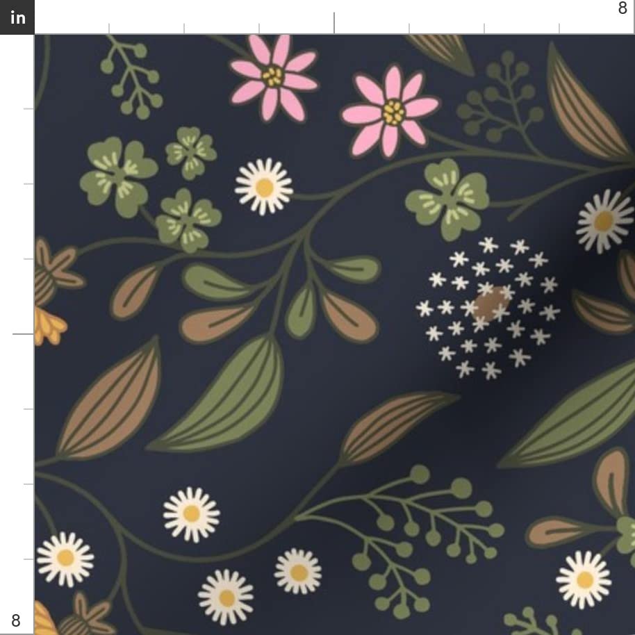 Floral Black Nature Clover Weeds Dandelion Greens Printed Denim Fabric by The Yard - Bottomweight Cotton Material for Apparel, Home Decor & Upholstery | Perfect for DIY Dresses, Curtains, Throw Pillows and Furniture Projects