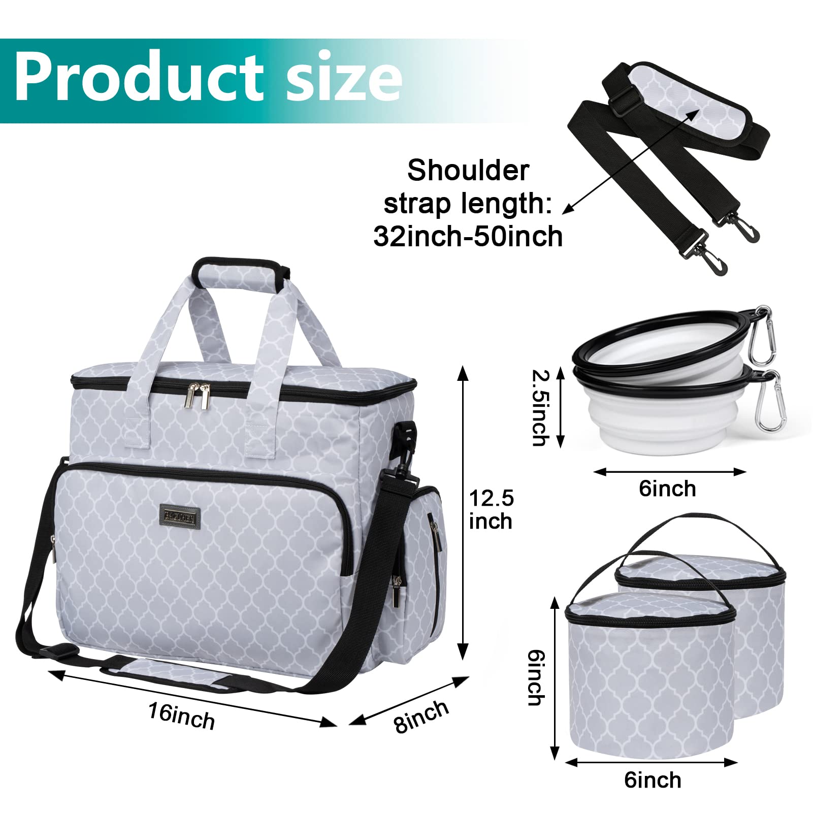 BAGLHER Dog Travel Bag - Waterproof Pet Carrier with 2 Food Containers & Collapsible Bowls | Essential Pet Travel Accessories for Dogs, Cats & Small Animals | Perfect for Road Trips, Air Travel & Outdoor Adventures
