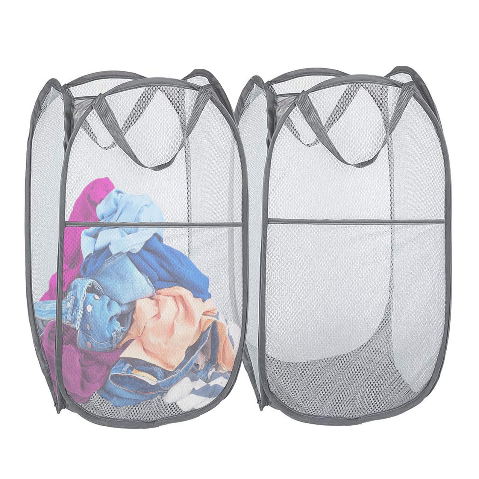 2 Pack Foldable Laundry Hamper - Collapsible Mesh Baskets for Bedroom, Dorm & Travel