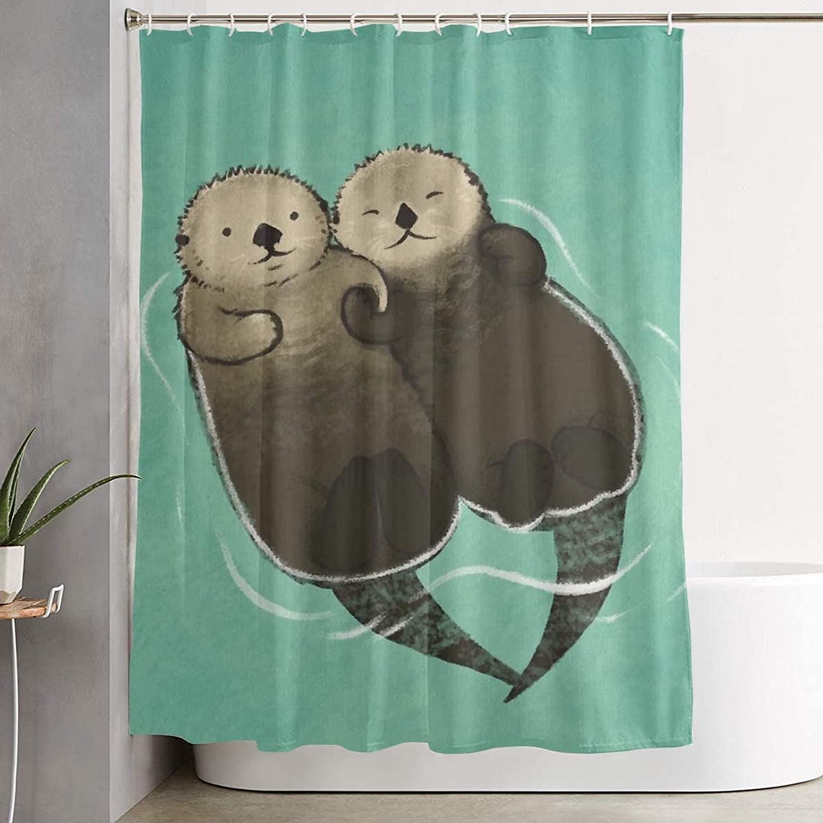 Waterproof Polyester Shower Curtain with 12 Hooks - Cute Otter Design Bathroom Decor for Spa, Hotel & Home Use
