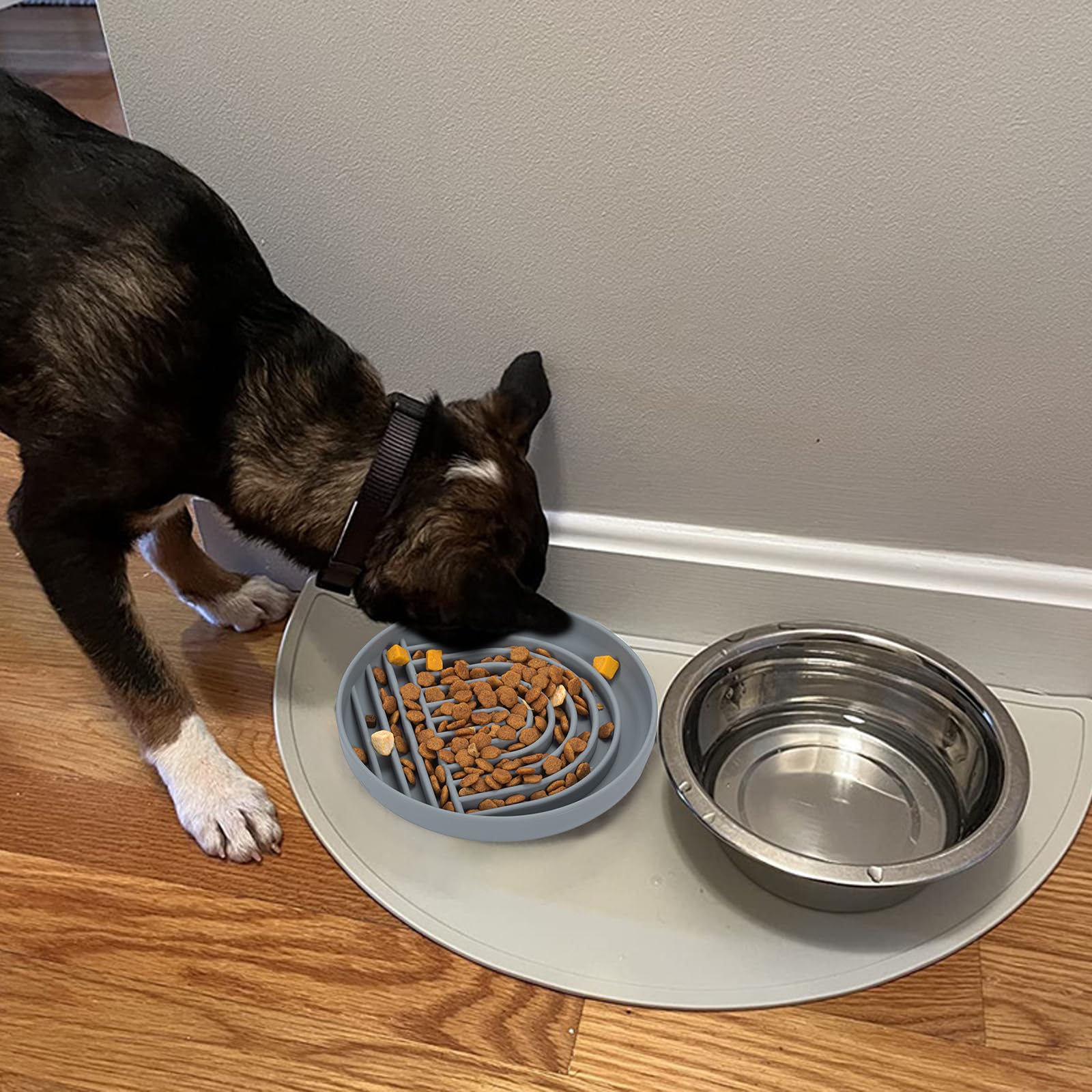 **Slow Feeder Dog Bowl - Non-Slip Silicone Maze Bloat Stop Pet Food Dish - Anti-Choking & Gulping for Medium & Large Dogs (Grey) - Perfect for Fast Eaters & Digestive Health**