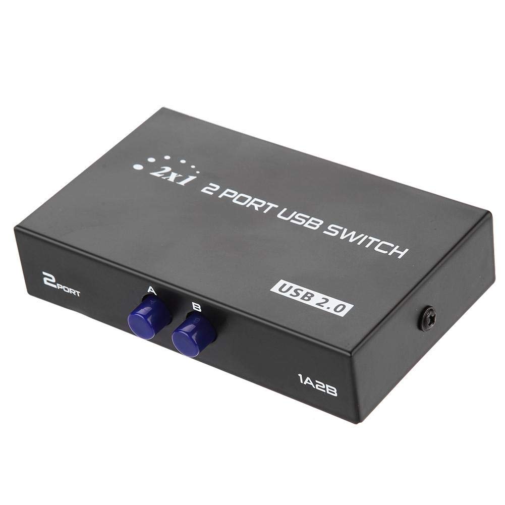 ASHATA 2/4 Port USB 2.0 Sharing Switch Box Hub - Manual USB Switcher Adapter for PC, Computer, Printer, Scanner - Black (2 Port) - Perfect for Home Office & Multi-Device Workstations