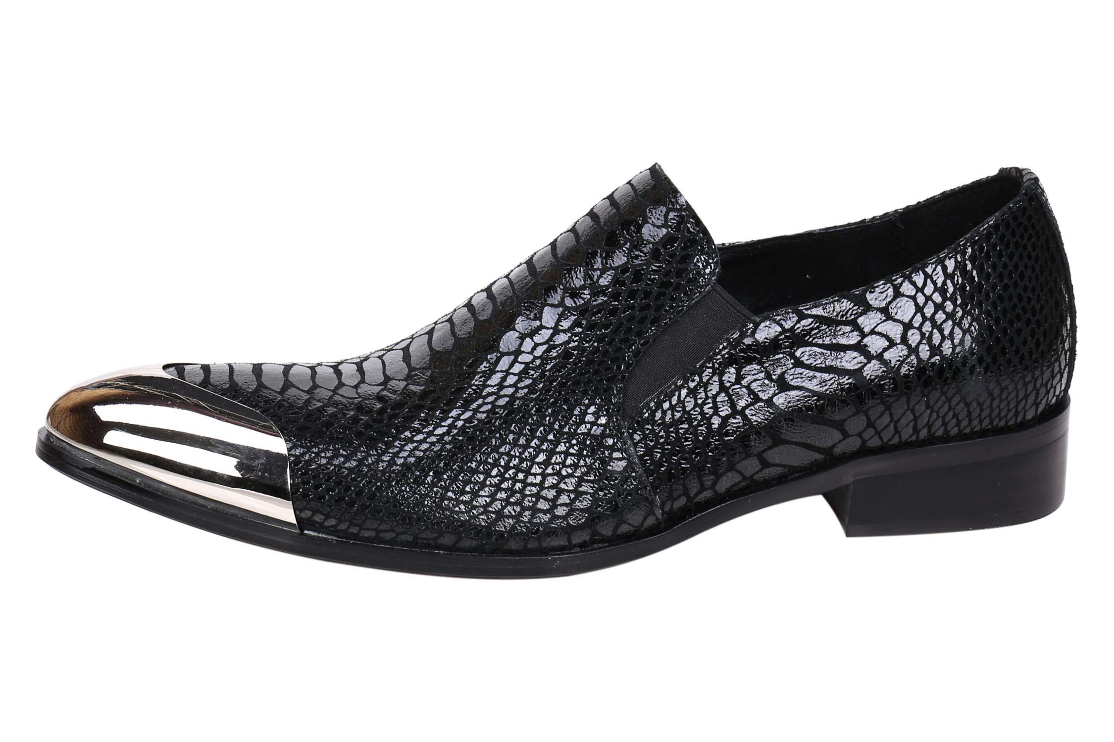 Santimon Men's Pointed Toe Leather Loafers - Western Style Dress Shoes with Fashion Print & Metal Tip for Casual Wear, Office & Special Occasions