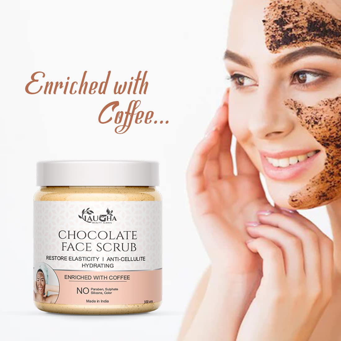 Laugha Chocolate Facial Scrub with Vitamin E & SPF - 100g Deep Cleansing Exfoliator (Pack of 2, Total 200g) for Glowing Skin | Perfect for Daily Skincare Routine & Sun Protection