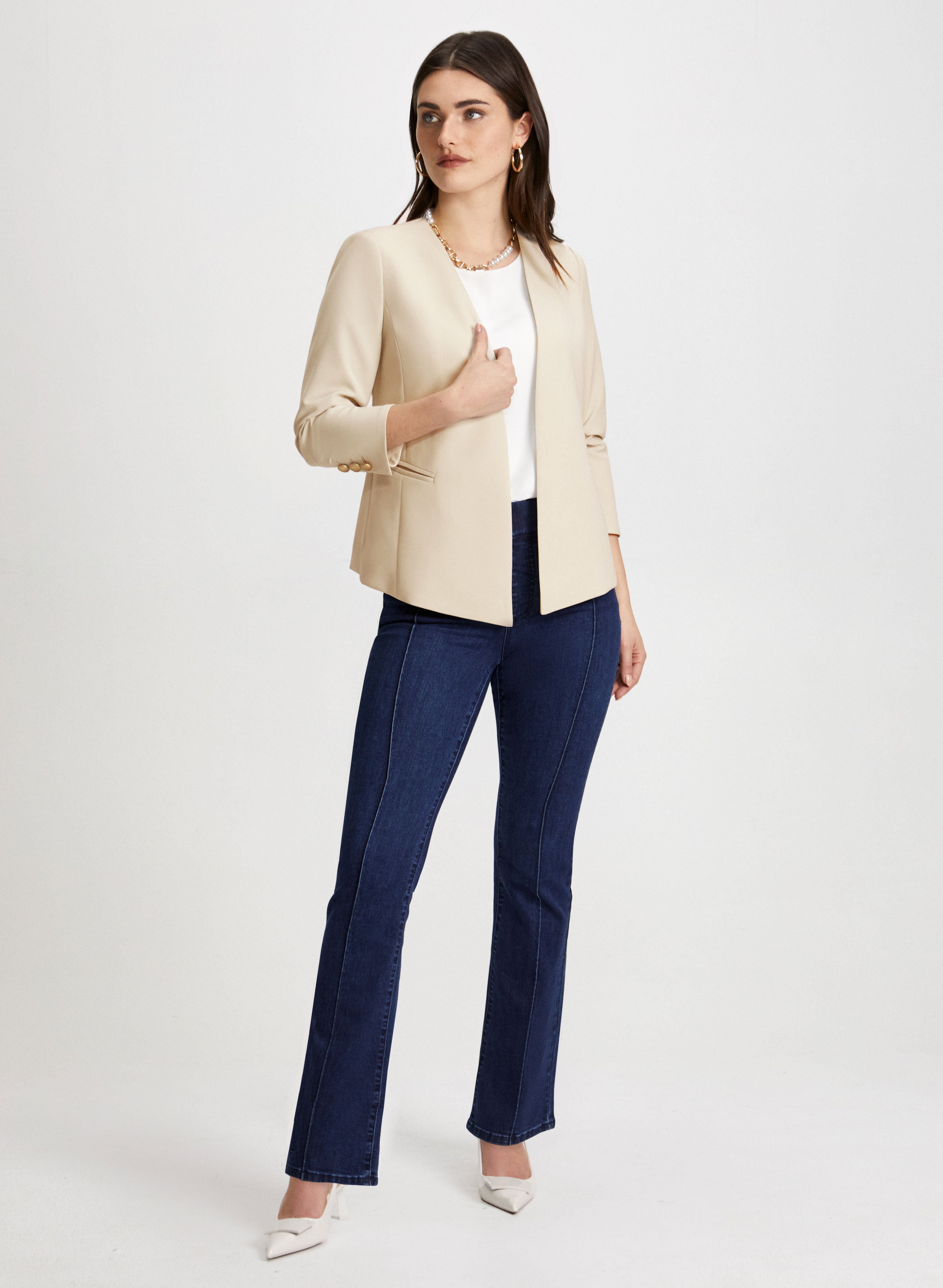 Trendy Asymmetric Jacket & Bootcut Jeans for Women - Stylish Outfit for Casual Wear, Date Night & Street Fashion