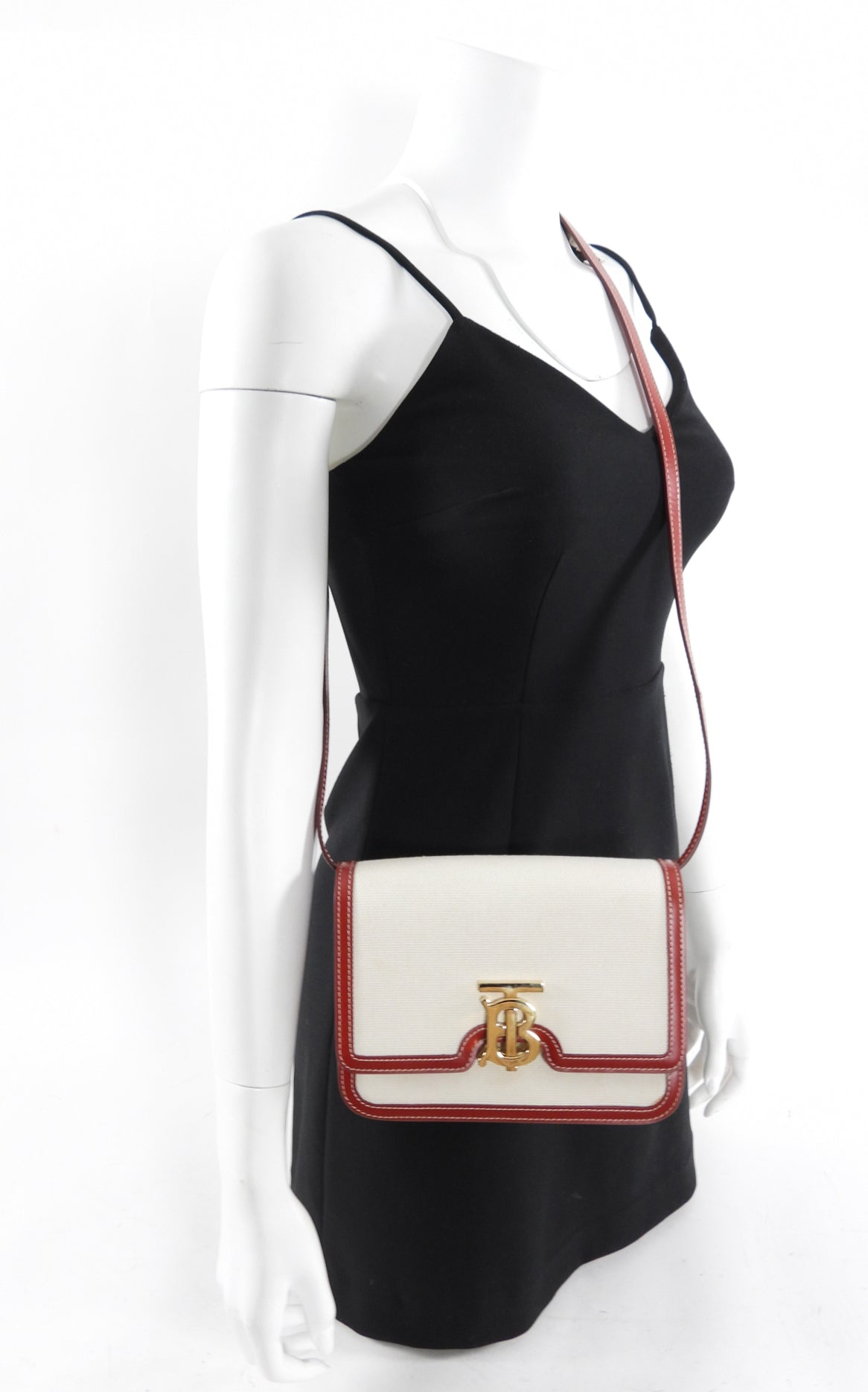 Burberry Small TB Canvas Toile and Red Leather Crossbody Bag for Women | Luxury Designer Handbag for Everyday Use, Date Night & Travel Accessories