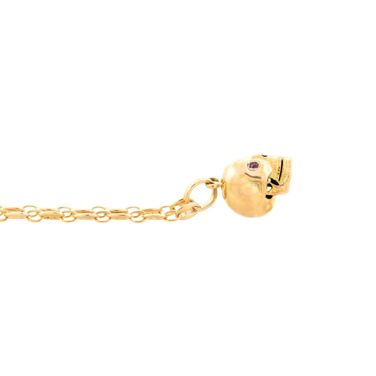 14K Gold Victorian Ruby Skull Charm Pendant with Mariner Chain - Gothic Jewelry for Women, Men - Perfect for Halloween, Punk Fashion & Unique Gifts