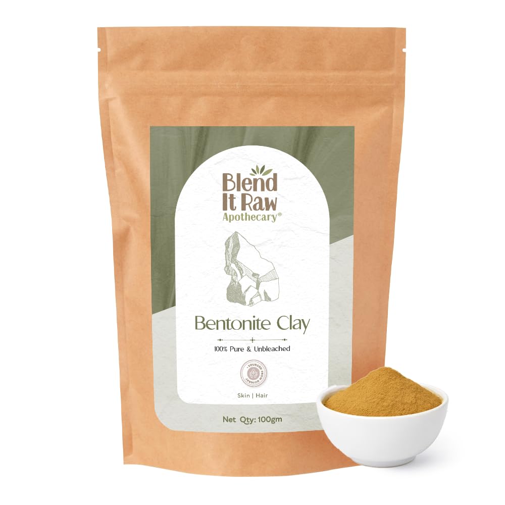 Blend it Raw Apothecary 100% Pure Bentonite Clay Powder - Detox Mask for Blackheads & Acne, Skin Brightening, Hair Care & DIY Soap Making (100g) | Perfect for Facial Treatments, Scalp Detox & Natural Beauty Recipes