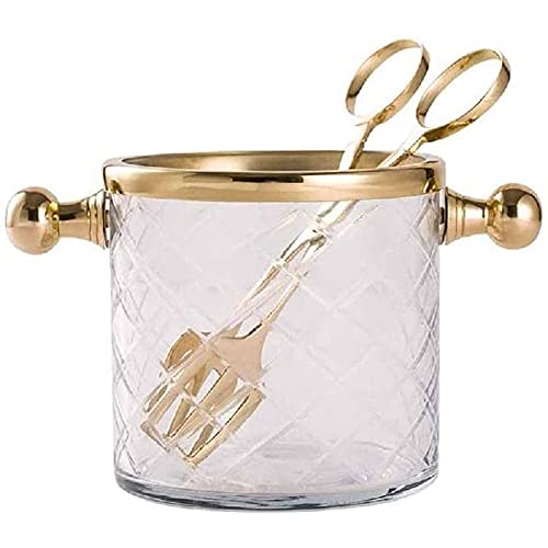 SHIJIANX Handmade Brass & Glass Ice Bucket with Ice Tongs - Elegant Champagne & Wine Chiller for Dining Table, Parties, Picnics & Outdoor Entertaining