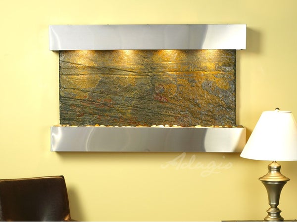 Adagio Sunrise Springs Square Stainless Steel Green Natural Slate SSS2002 - Elegant Kitchen Backsplash & Bathroom Wall Decor for Modern Homes