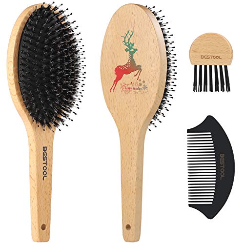 Bestool Boar Bristle Hair Brush for Women & Men - Natural Wooden Hairbrush for Wet & Dry Hair - Detangles, Reduces Frizz & Distributes Natural Oils - Perfect for Daily Styling, Salon Use & Travel