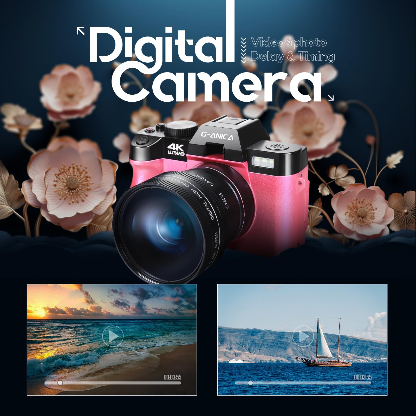 4K 48MP Digital Camera for Photography & Vlogging - WiFi YouTube Camera with 180° Flip Screen, Flash, 16X Zoom, Wide-Angle & Macro Lens - Perfect for Travel, Blogging & Content Creation