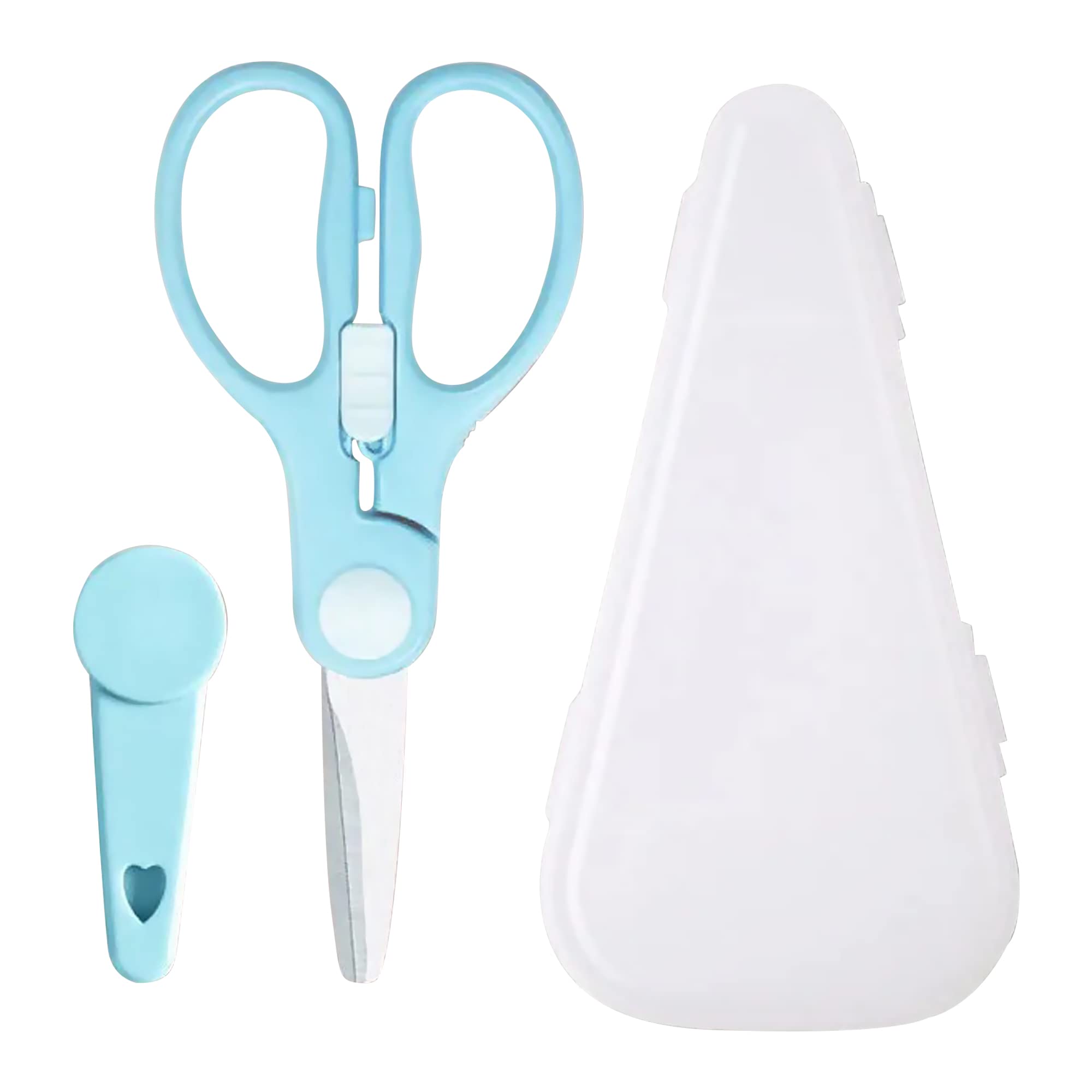 ATB Portable Baby Food Scissors with Safety Lock - Stainless Steel Toddler Feeding Shears for Chicken, Fish, Meat & Herbs | Safe for Noodles & Poultry | Ideal for Travel, Home & Baby Food Prep (Blue)