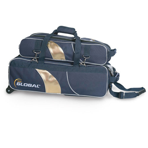 900 Global 3 Ball Deluxe Airline Tote Bowling Bag - Blue/Gold - Premium Bowling Accessories for Travel & League Play