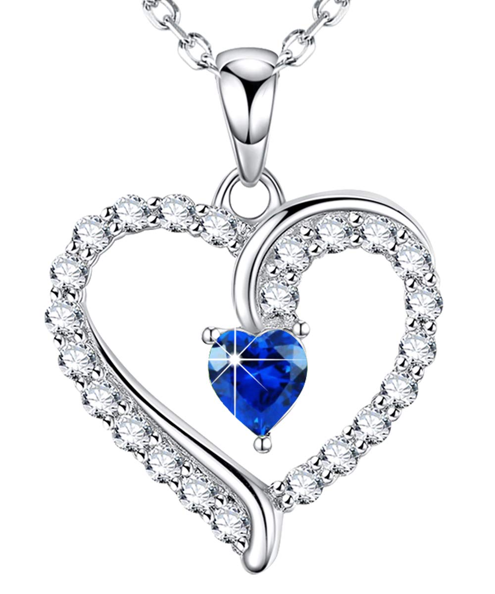 Blue Sapphire Necklace for Women - Sterling Silver Heart Pendant, September Birthstone Jewelry - Perfect Gift for Mom, Wife, Christmas & Birthday - Elegant Jewelry for Special Occasions & Everyday Wear