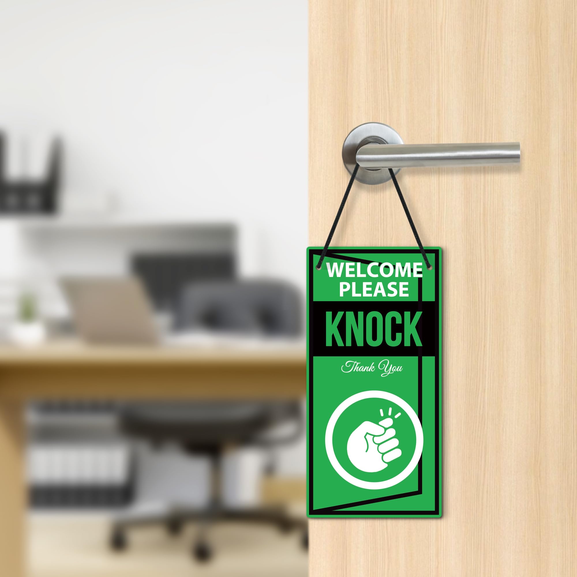 Double Sided Reversible Do Not Disturb Sign for Office Door - 10x5 Inches PVC Door Hanger for Therapists, Clinics & Treatment Rooms - Welcome Please Knock Sign for Privacy & Professional Spaces