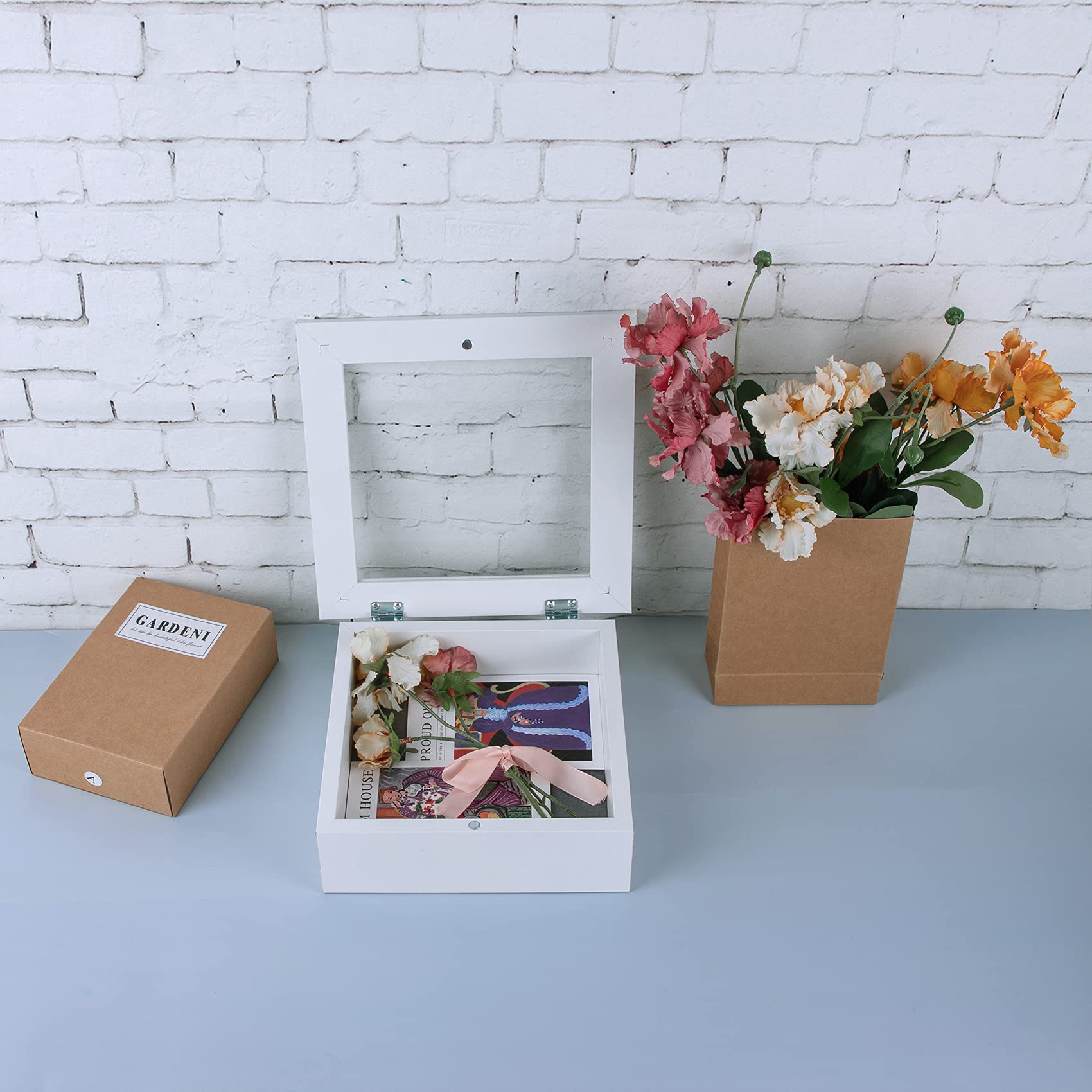 Golden State Art 8x8 Shadow Box Frame Display Case - 2 Inch Depth - Perfect for Collages, Collections & Mementos - White (2 Pack) - Ideal for Home Decor, Wedding Memories & Displaying Collectibles