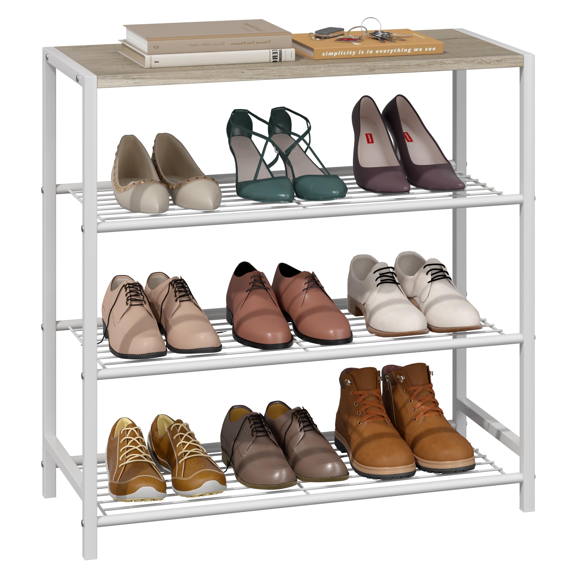 4-Tier Industrial Shoe Rack Organizer - Sturdy Narrow Metal Shoe Storage Shelf for Closet, Entryway & Mudroom - Space-Saving White Shoe Shelves for Home Organization & Small Spaces